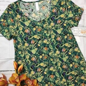LuLaRoe Classic T Shirt Floral Botanical Print Legging Fabric XS NWT Scoop Neck